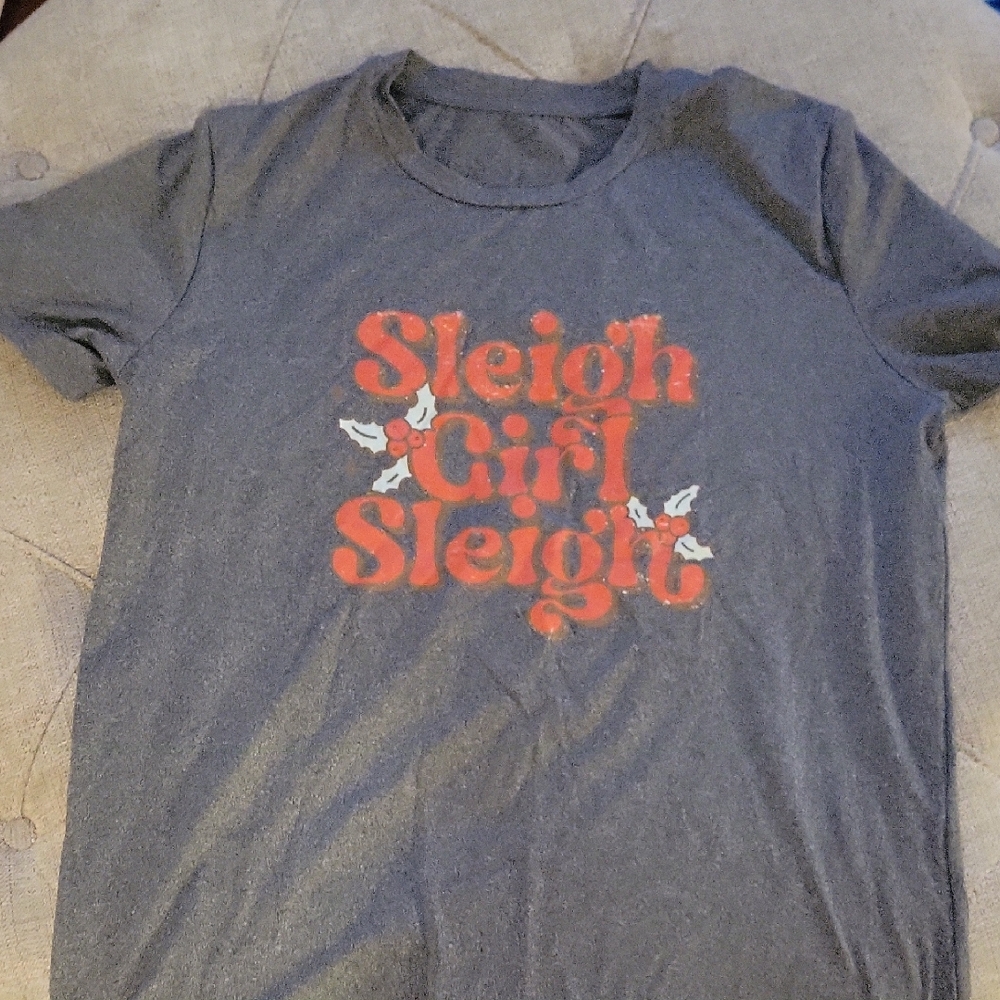 Gray T-Shirt with Red 'Sleigh Girl Sleigh' Print